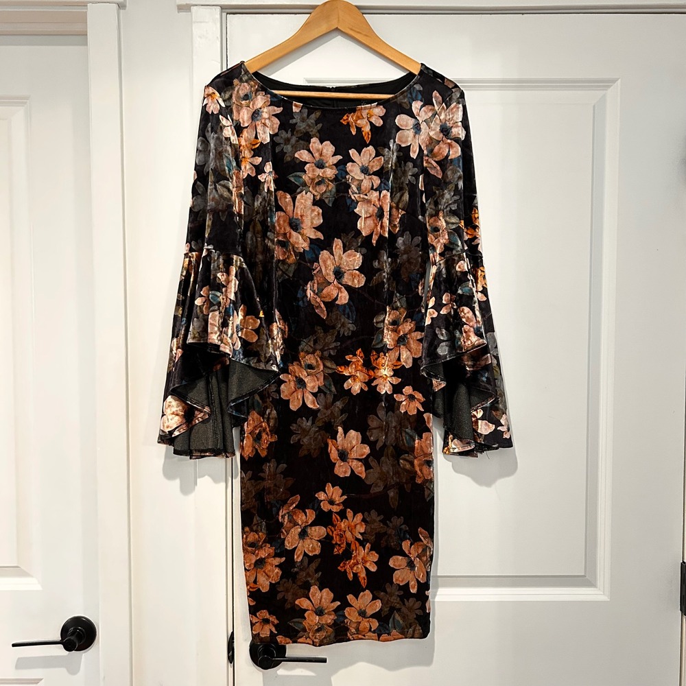 Vfemage Floral Velvet Bell Sleeve‎ Dress Women's Medium Whimsigoth Fairy Grunge